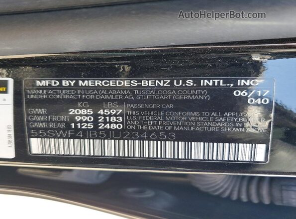 55SWF4JB5JU234653 2018 MERCEDES-BENZ C Black VIN კოდის სტიკერის ხედი