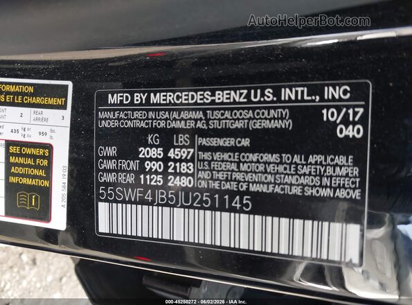 55SWF4JB5JU251145 2018 MERCEDES-BENZ C-CLASS Черный 
