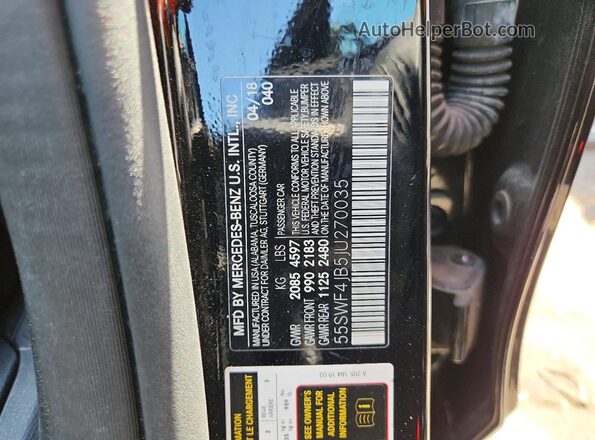 55SWF4JB5JU270035 2018 MERCEDES-BENZ C Black Vista del compartimento del motor