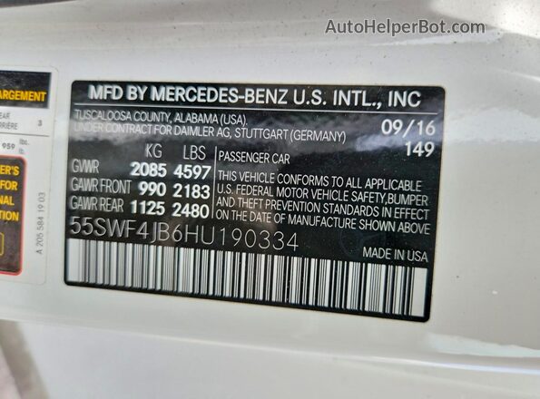 55SWF4JB6HU190334 2017 MERCEDES-BENZ C White Շարժիչի բաժամունքի տեսք