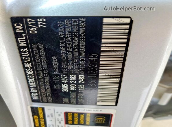 55SWF4JB6HU232145 2017 MERCEDES-BENZ C Silver VIN კოდის სტიკერის ხედი
