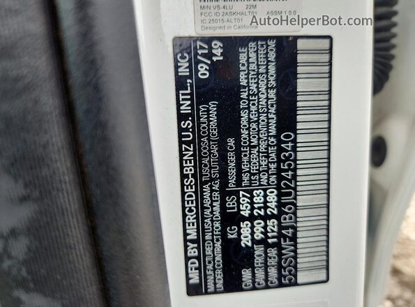 55SWF4JB6JU245340 2018 MERCEDES-BENZ C White ძრავის განყოფილების ხედი