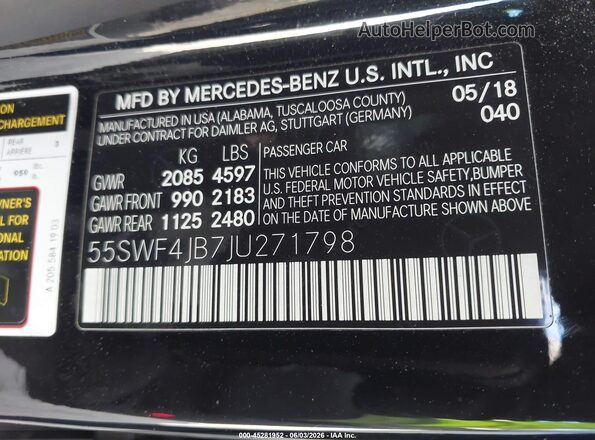 55SWF4JB7JU271798 2018 MERCEDES-BENZ C-CLASS Blue Widok komory silnika