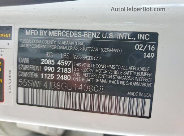 55SWF4JB8GU140808 2016 MERCEDES-BENZ C White Вид підкапотного простору