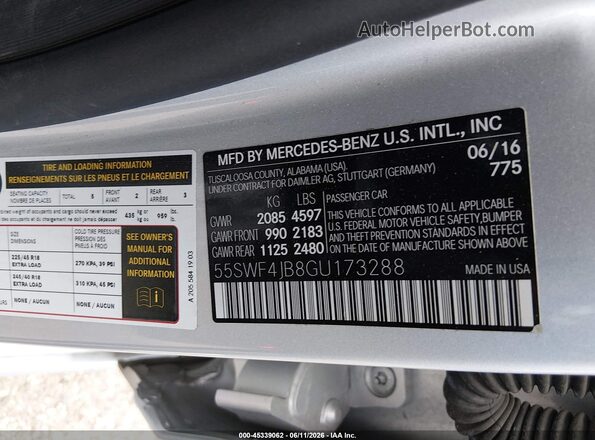 55SWF4JB8GU173288 2016 MERCEDES-BENZ C-CLASS Silver Вид підкапотного простору