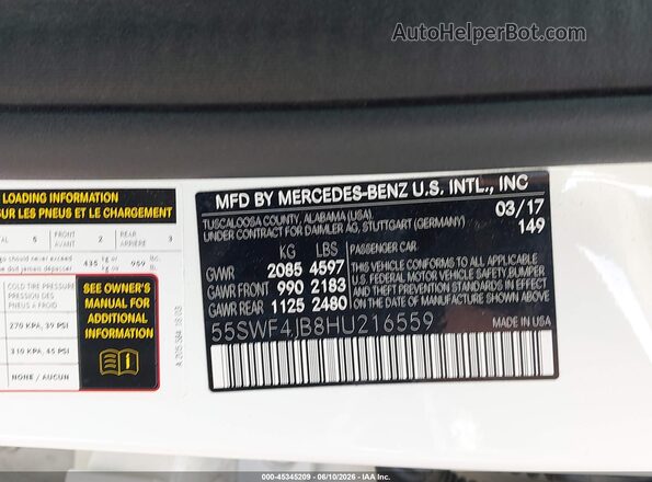 55SWF4JB8HU216559 2017 MERCEDES-BENZ C-CLASS White Widok komory silnika