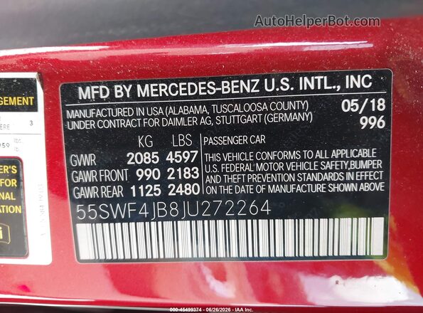 55SWF4JB8JU272264 2018 MERCEDES-BENZ C-CLASS Red Vista del compartimento del motor