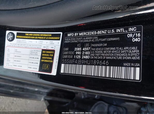 55SWF4JB9HU189646 2017 MERCEDES-BENZ C-CLASS Black Vista del compartimento del motor