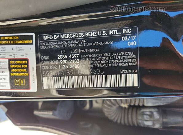 55SWF4JB9HU219633 2017 MERCEDES-BENZ C Black Vista del compartimento del motor