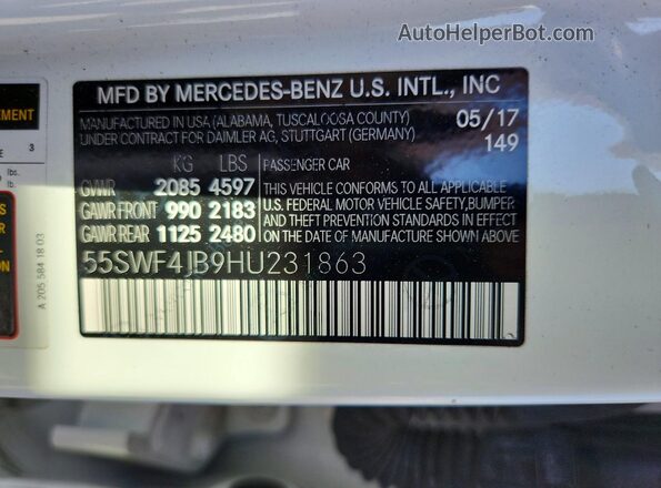 55SWF4JB9HU231863 2017 MERCEDES-BENZ C Белый Вид подкапотного пространства