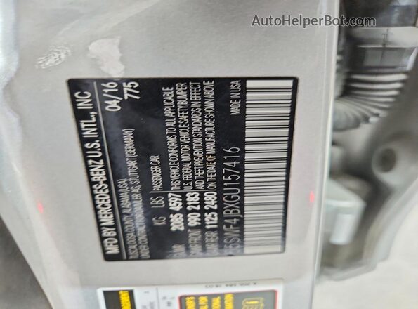 55SWF4JBXGU157416 2016 MERCEDES-BENZ C Silver Вид наклейки з VIN-кодом