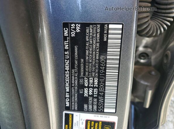 55SWF4JBXHU194600 2017 MERCEDES-BENZ C Gray VIN sticker view