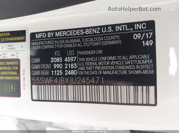 55SWF4JBXJU245471 2018 MERCEDES-BENZ C-CLASS White Vista del compartimento del motor