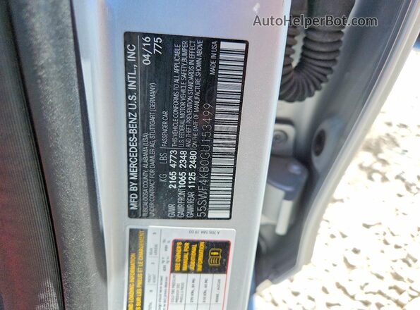 55SWF4KB0GU153499 2016 MERCEDES-BENZ C Silver VIN კოდის სტიკერის ხედი