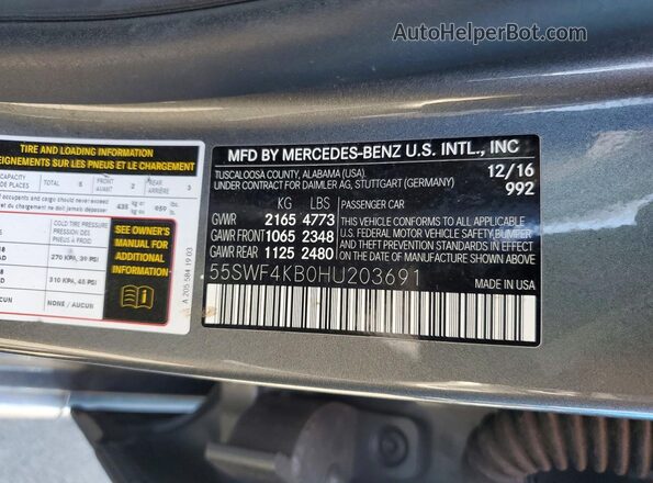 55SWF4KB0HU203691 2017 MERCEDES-BENZ C Gray ძრავის განყოფილების ხედი