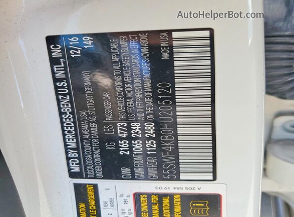 55SWF4KB0HU205120 2017 MERCEDES-BENZ C White 