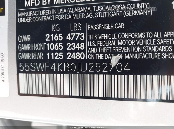 55SWF4KB0JU252704 2018 MERCEDES-BENZ C-CLASS Silver Engine compartment view