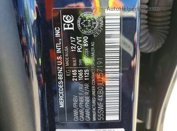55SWF4KB0JU257191 2018 MERCEDES-BENZ C Blue Vista del compartimento del motor