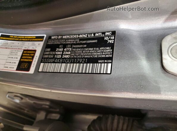 55SWF4KB1GU117921 2016 MERCEDES-BENZ C Серебряный 