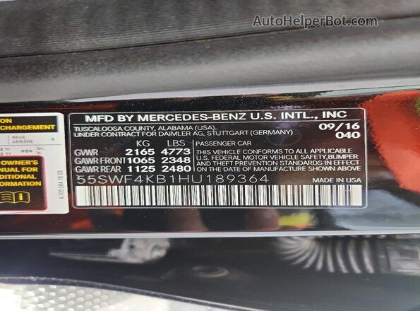 55SWF4KB1HU189364 2017 MERCEDES-BENZ C Black Vista del compartimento del motor