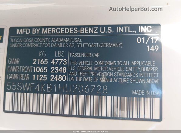 55SWF4KB1HU206728 2017 MERCEDES-BENZ C-CLASS White 