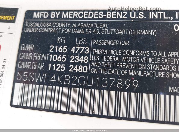 55SWF4KB2GU137899 2016 MERCEDES-BENZ C-CLASS White 