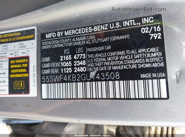 55SWF4KB2GU143508 2016 MERCEDES-BENZ C-CLASS Silver Widok komory silnika