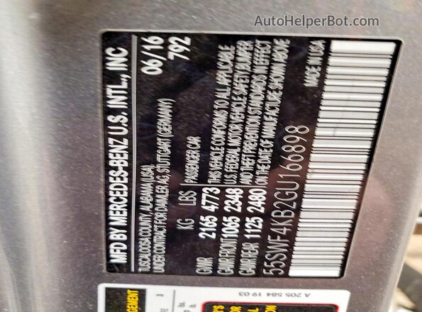 55SWF4KB2GU166898 2016 MERCEDES-BENZ C Silver Vista de la etiqueta del VIN
