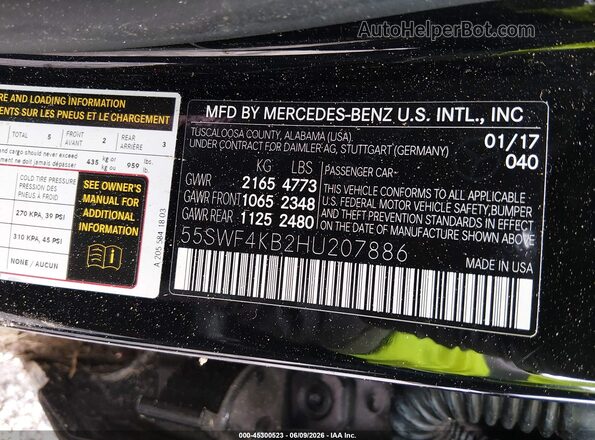 55SWF4KB2HU207886 2017 MERCEDES-BENZ C-CLASS Black Вид підкапотного простору