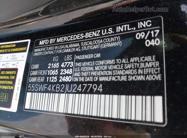 55SWF4KB2JU247794 2018 MERCEDES-BENZ C-CLASS Black Engine compartment view