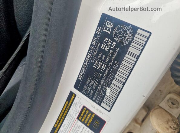 55SWF4KB2JU273408 2018 MERCEDES-BENZ C White Շարժիչի բաժամունքի տեսք