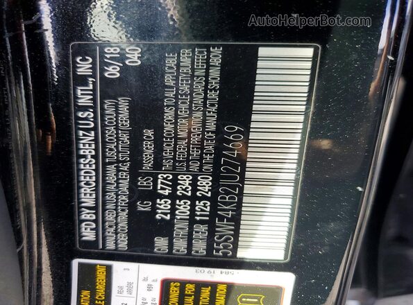 55SWF4KB2JU274669 2018 MERCEDES-BENZ C Black Vista de la etiqueta del VIN