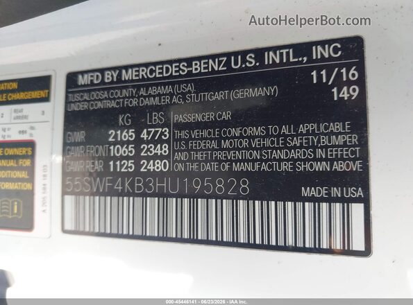 55SWF4KB3HU195828 2017 MERCEDES-BENZ C-CLASS White Շարժիչի բաժամունքի տեսք