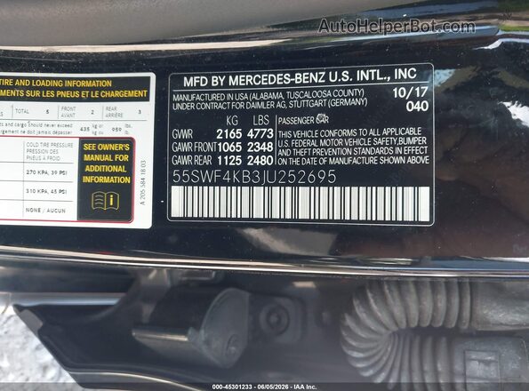 55SWF4KB3JU252695 2018 MERCEDES-BENZ C-CLASS Black Շարժիչի բաժամունքի տեսք