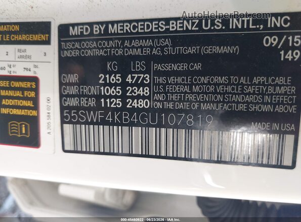55SWF4KB4GU107819 2016 MERCEDES-BENZ C-CLASS White Вид підкапотного простору