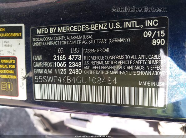 55SWF4KB4GU108484 2016 MERCEDES-BENZ C-CLASS Синий Вид подкапотного пространства
