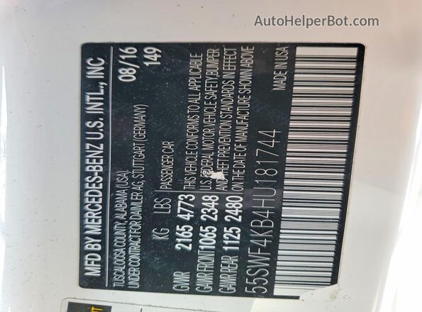 55SWF4KB4HU181744 2017 MERCEDES-BENZ C White Vista del compartimento del motor
