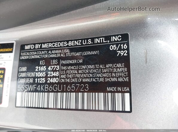 55Swf4kb6gu165723 2016 MERCEDES-BENZ C-CLASS Silver Widok komory silnika