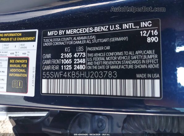 55SWF4KB5HU203783 2017 MERCEDES-BENZ C-CLASS Blue Вид підкапотного простору