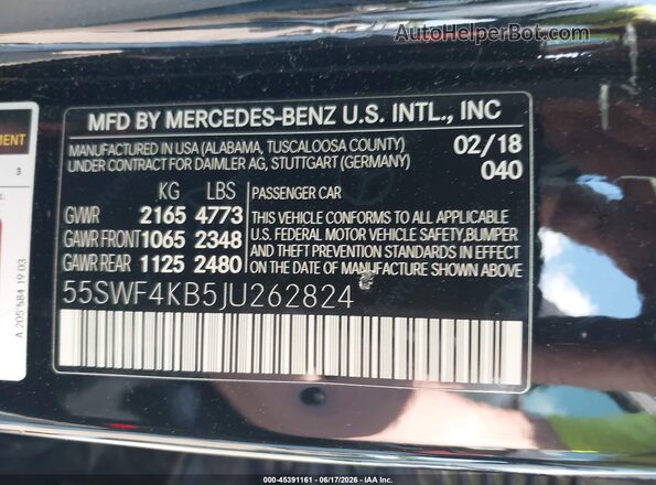 55SWF4KB5JU262824 2018 MERCEDES-BENZ C-CLASS Черный Вид подкапотного пространства