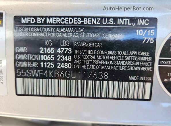55SWF4KB6GU117638 2016 MERCEDES-BENZ C Silver 
