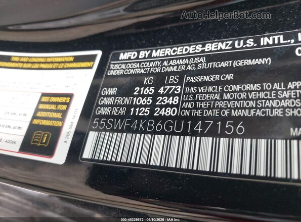 55SWF4KB6GU147156 2016 MERCEDES-BENZ C-CLASS Черный 