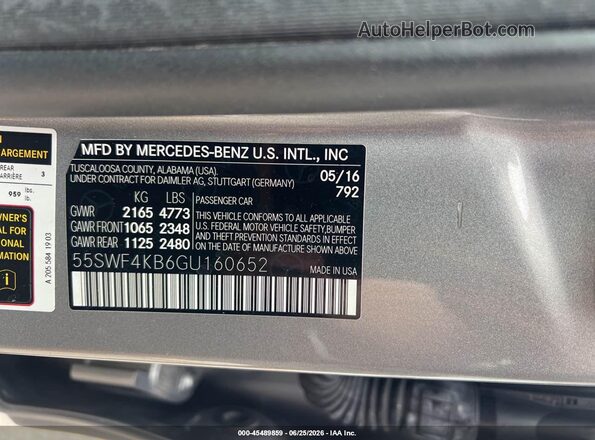 55SWF4KB6GU160652 2016 MERCEDES-BENZ C-CLASS Gray Widok komory silnika