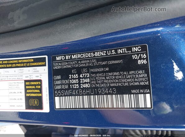 55SWF4KB6HU193443 2017 MERCEDES-BENZ C-CLASS Blue Widok komory silnika