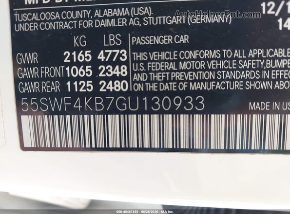 55SWF4KB7GU130933 2016 MERCEDES-BENZ C-CLASS White ძრავის განყოფილების ხედი