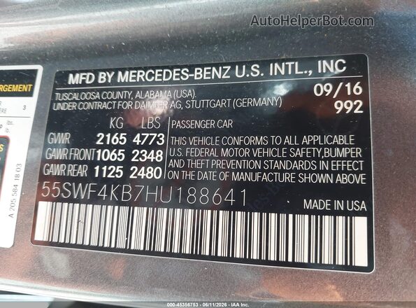 55SWF4KB7HU188641 2017 MERCEDES-BENZ C-CLASS Gray Engine compartment view