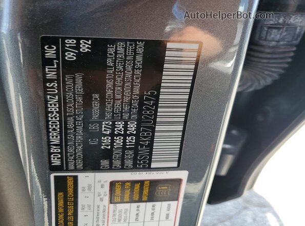 55SWF4KB7JU282475 2018 MERCEDES-BENZ C Charcoal Vista de la etiqueta del VIN