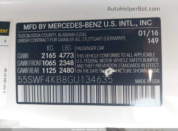 55SWF4KB8GU134635 2016 MERCEDES-BENZ C-CLASS White Вид підкапотного простору