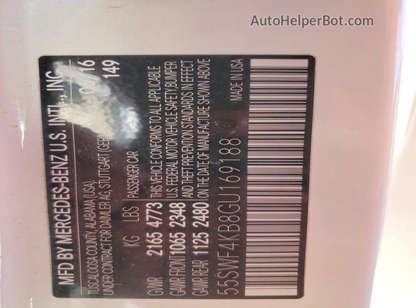 55SWF4KB8GU169188 2016 MERCEDES-BENZ C-CLASS White ძრავის განყოფილების ხედი