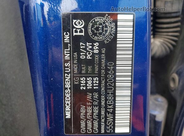 55SWF4KB8HU208640 2017 MERCEDES-BENZ C Blue Вид наклейки з VIN-кодом